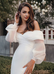Long Sleeves Mermaid Wedding Dress Off The Shoulder Elastic Satin Simple