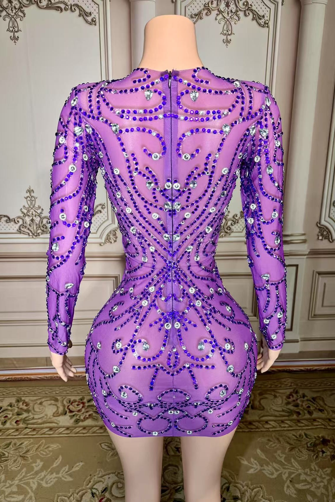 Long Sleeves Mini Homecoming Dress Purple Bodycon Cocktail Party Dress