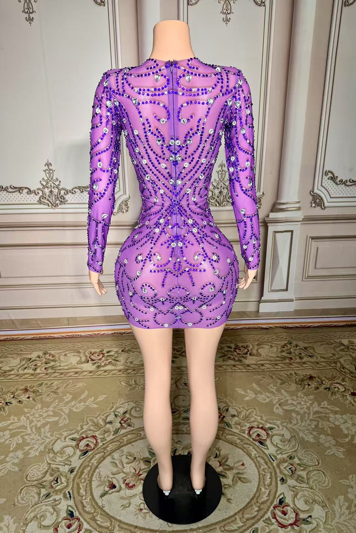 Long Sleeves Mini Homecoming Dress Purple Bodycon Cocktail Party Dress