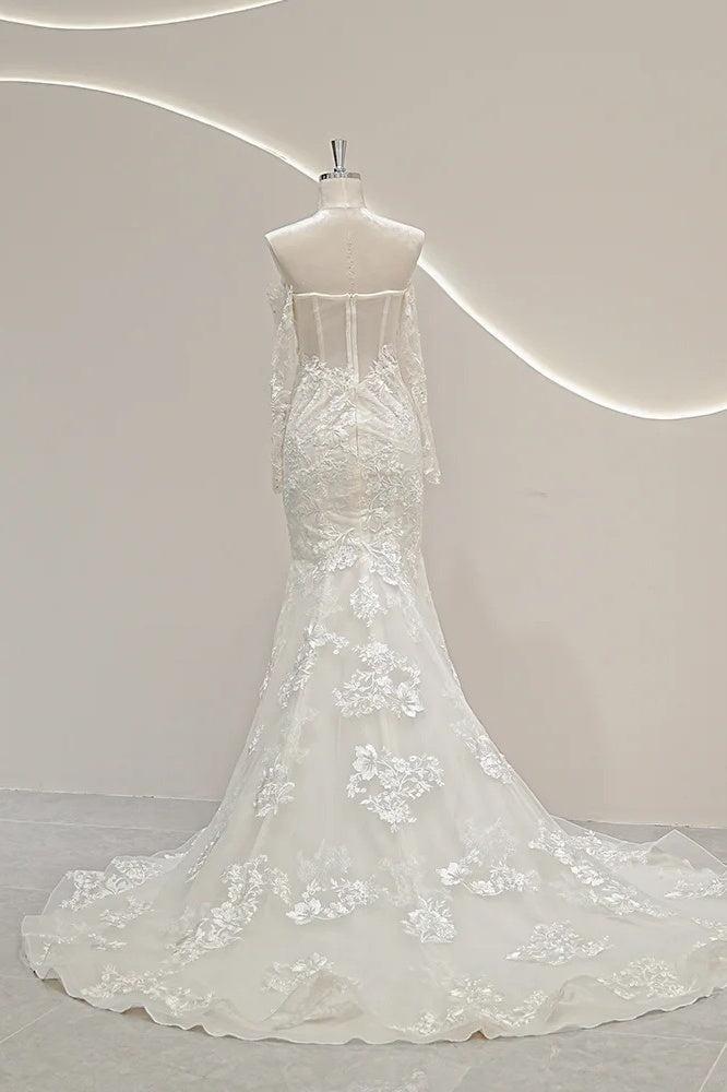 Long Sleeves Off the Shoulder Wedding Dress Tulle Mermaid Bridal Gown
