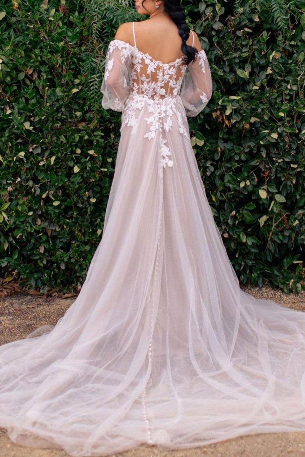 Long Sleeves Prom Dress Tulle Lace Formal Evening Dress