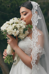 Long White Wedding Dress A Line Sweetheart Off The Shoulder Lace Bridal Gown