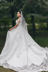 Long White Wedding Dress A Line Sweetheart Off The Shoulder Lace Bridal Gown