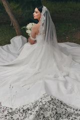 Long White Wedding Dress A Line Sweetheart Off The Shoulder Lace Bridal Gown