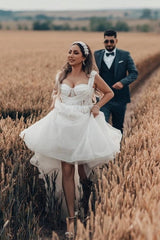 Long White Wedding Dress A Line Tulle Sleeveless Bridal Gown With Lace