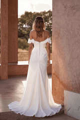 Dressystars White Wedding Dress Off The Shoulder A Line Sleeveless Bridal Gown With Slit