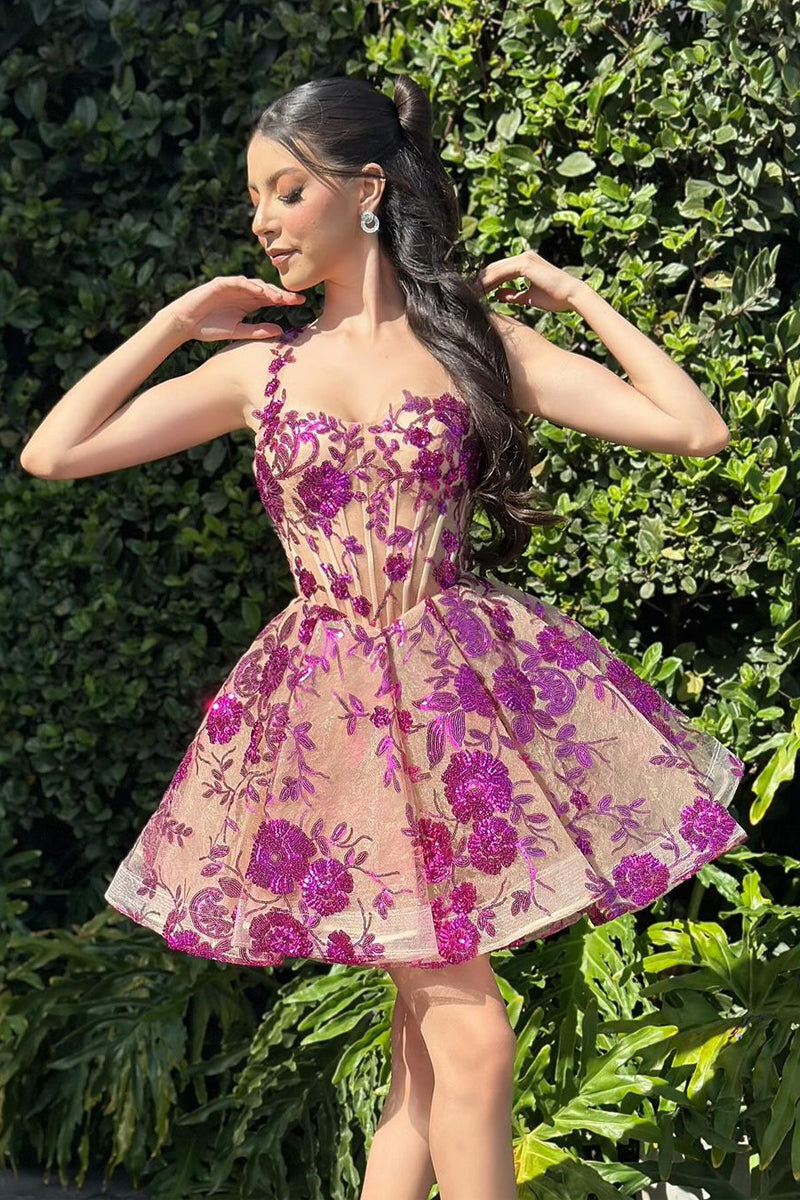Lovely Homecoming Dress A Line Purple Sequin Appliques Heart shaped Short Party Cocktail Dress
