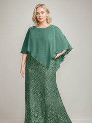 Luxurious Floor-Length Chiffon Mother of the Bride Dress with Scoop Neck and Beading Sequins