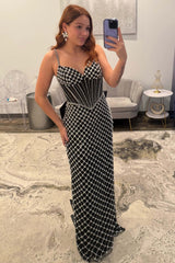Mermaid Prom Dress Black Corset Long Formal Dress With Pearls