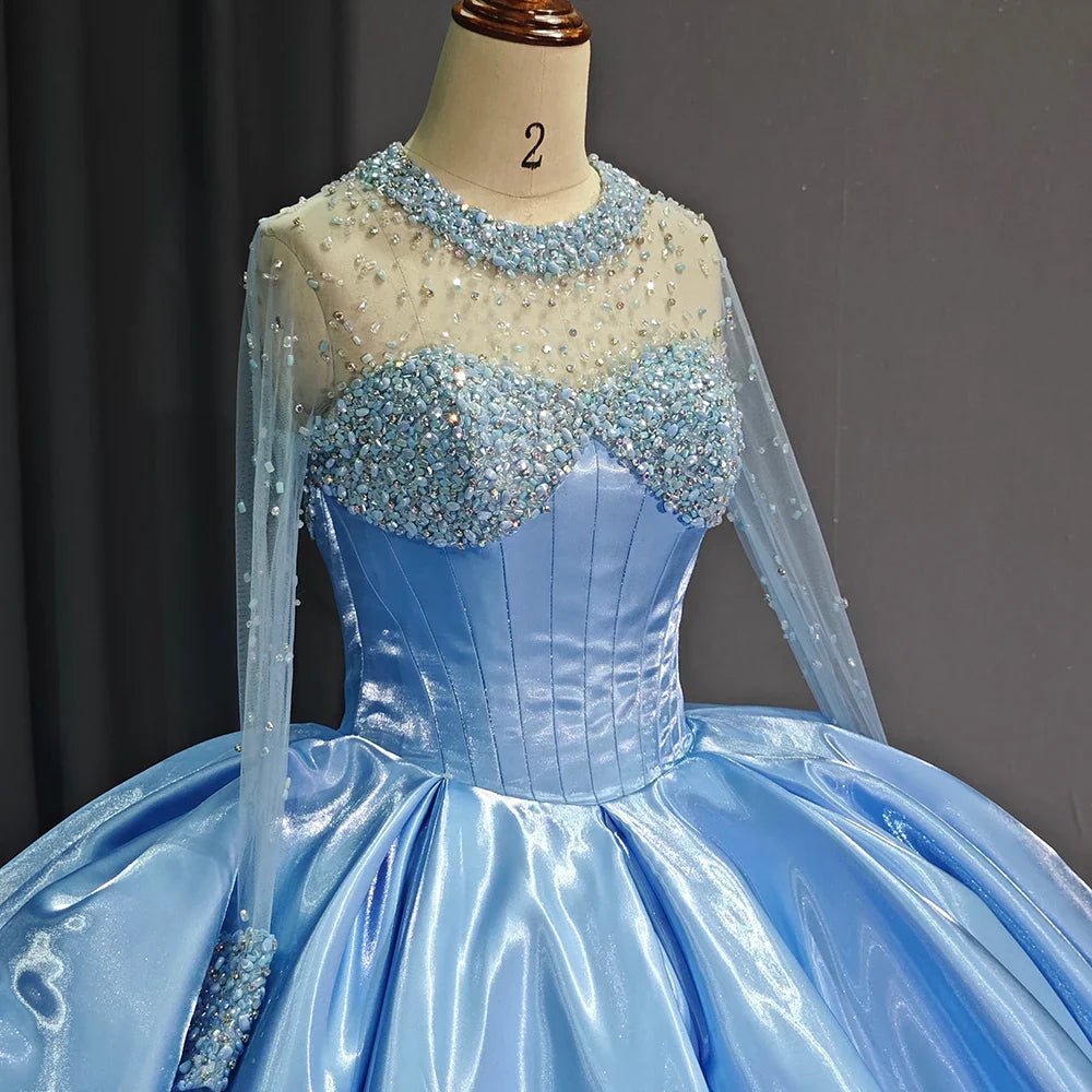 Luxury Blue Celebrity Evening Dress For Girl Beads Party Prom Gowns Sweet 16 Party Dress