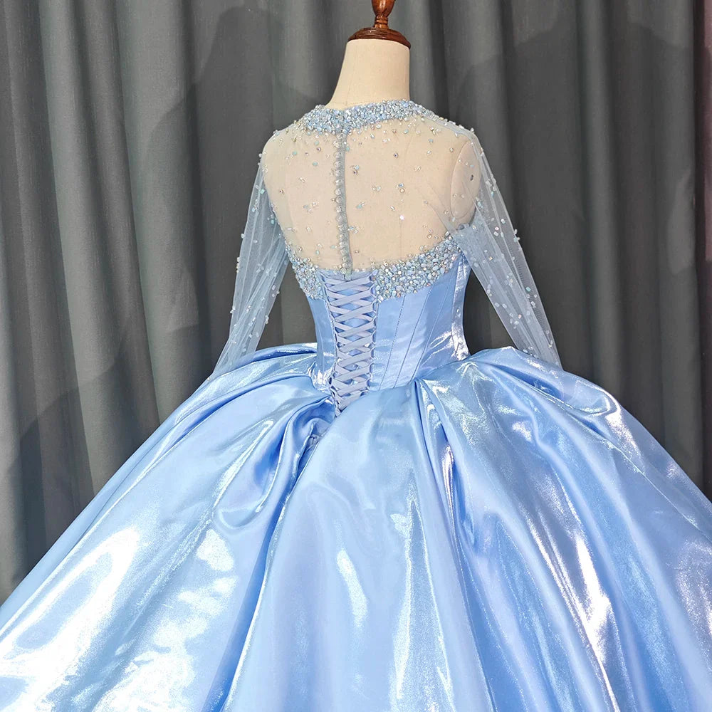 Luxury Blue Celebrity Evening Dress For Girl Beads Party Prom Gowns Sweet 16 Party Dress