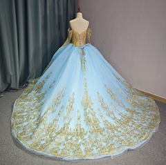 Luxury Blue Quinceanera Dress Tulle Ball Gown Birthday Party Sweet 16 Dress