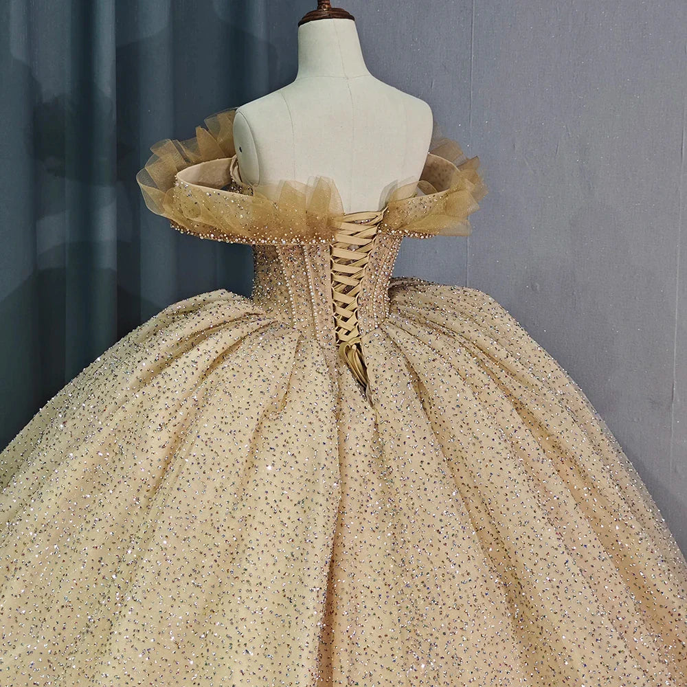 Luxury Golden Celebrity Evening Dress Prom Party Dress Sweet 16 Party Dress