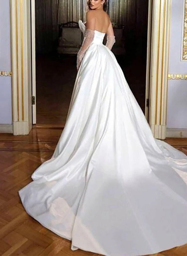 Luxury Satin/Sequined Wedding Dress with Detachable Trumpet/Mermaid Sweetheart Silhouette