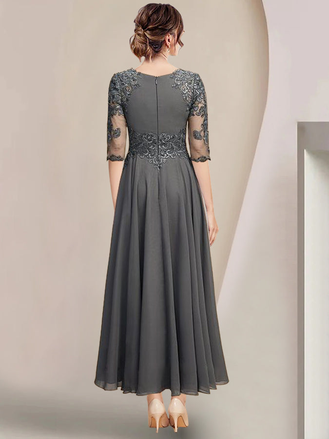 Scoop Neck Tea-Length A-Line Mother of the Bride Princess Dress