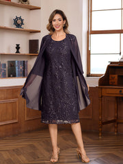 Knee-Length A-Line/Princess Mother of the Bride & Groom Dresses with Scoop Neck Jacket Lace Appliques and Sequins