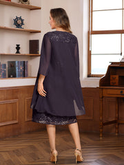 Knee-Length A-Line/Princess Mother of the Bride & Groom Dresses with Scoop Neck Jacket Lace Appliques and Sequins