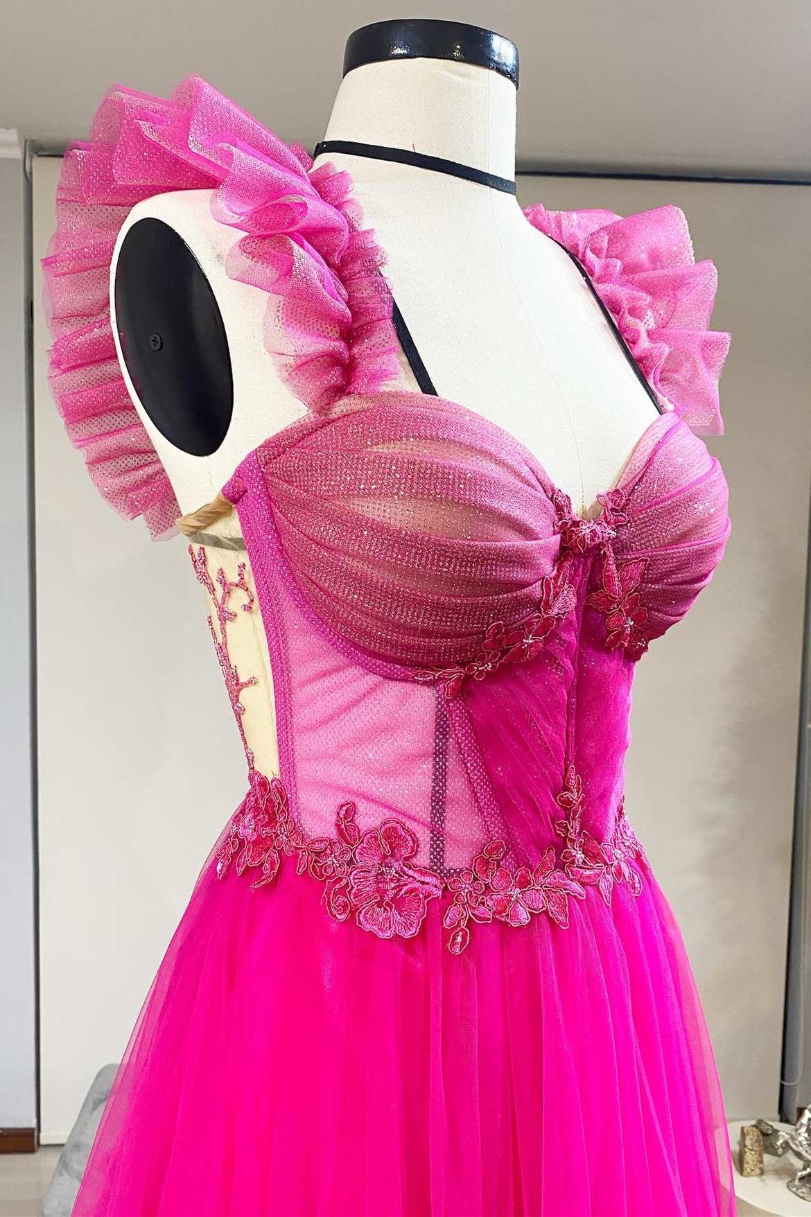 Magenta Tulle A Line Prom Dress Evening Dress