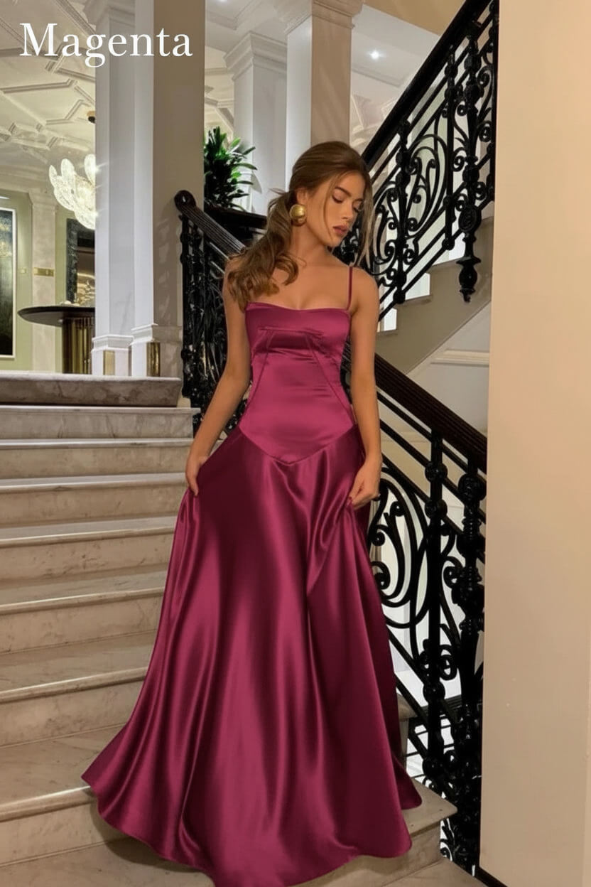 Dressystars Brown Luxe Silk-Look Long Evening Dress With Fitted Bodice Formal Evening Gown
