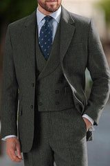Men's 3-Piece Single-Breasted Two-Button Tweed Wedding Suit In Tailored Fit