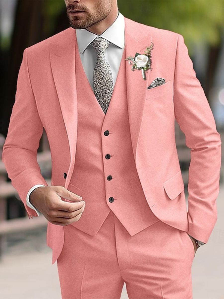 Men's Beige 3-Piece Single-Breasted Two-Button Formal Wedding Suit