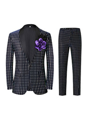 Men's Black Retro Tailored Fit One-Button Party Suit With Square Sequins