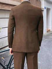 Men's Brown 3-Piece Single-Breasted Two-Button Suit For Weddings And Daily Wear