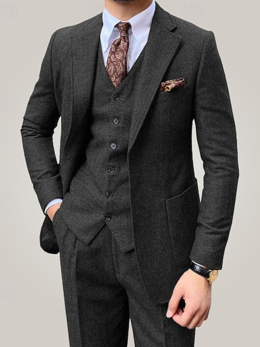 Men's Brown 3-Piece Single-Breasted Two-Button Suit For Weddings And Daily Wear