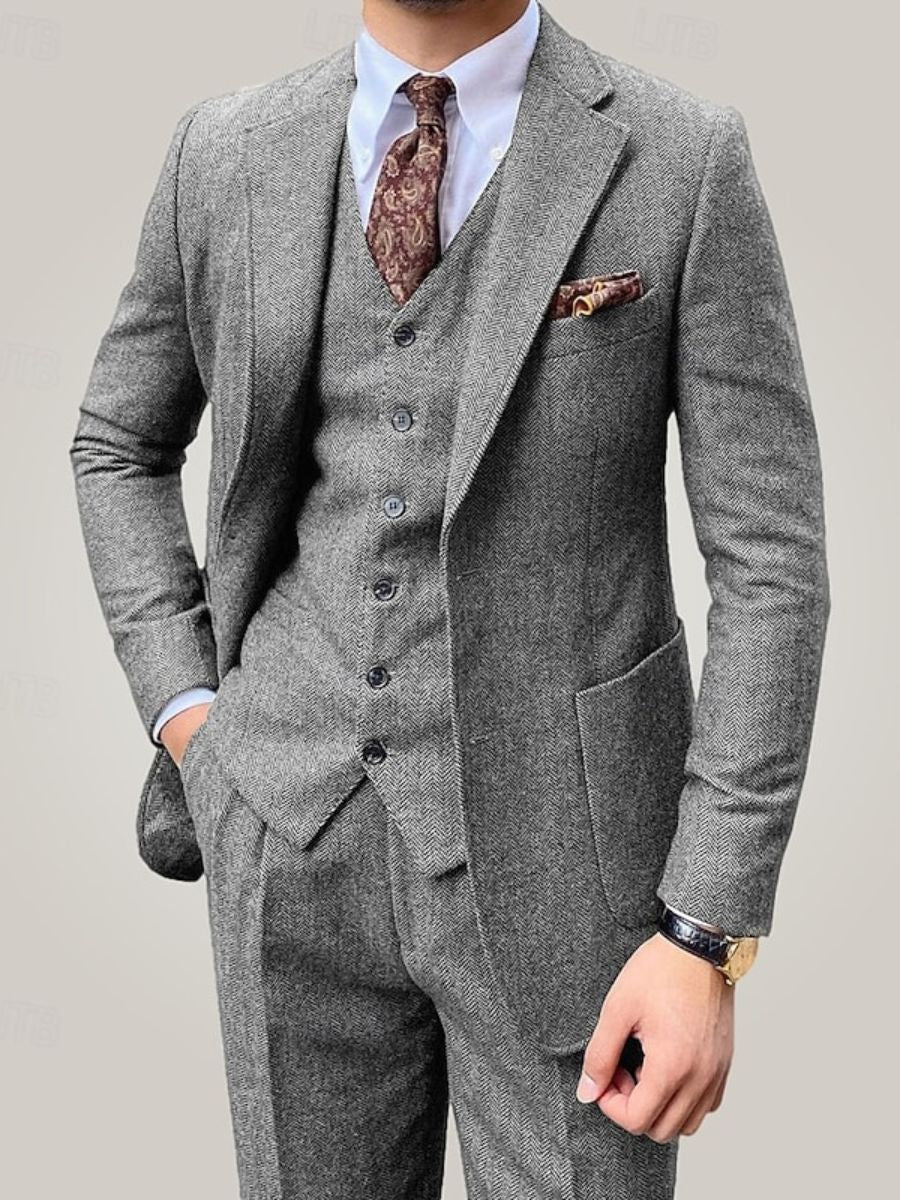 Men's Brown 3-Piece Single-Breasted Two-Button Suit For Weddings And Daily Wear