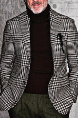 Men's Casual Houndstooth Jacket With Tailored Fit And Two-Button Single Breast