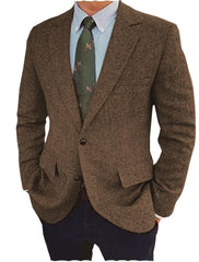 Men's Casual Tweed Jacket In Brown Blue Tailored Fit With Two Buttons