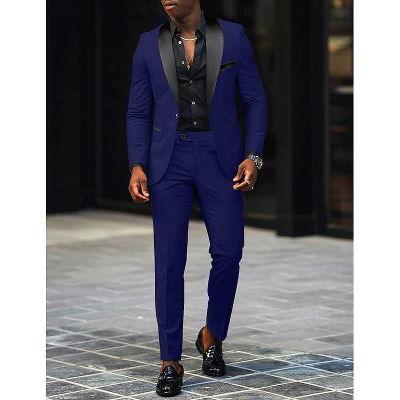 Men's Dark Gray Tailored Fit Single-Breasted One-Button 2-Piece Prom And Wedding Suit