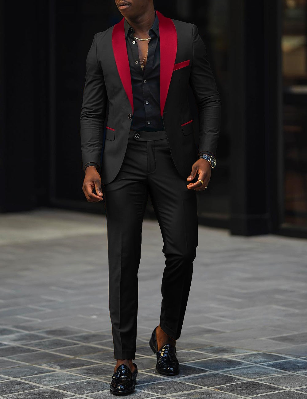 Men's Dark Gray Tailored Fit Single-Breasted One-Button 2-Piece Prom And Wedding Suit