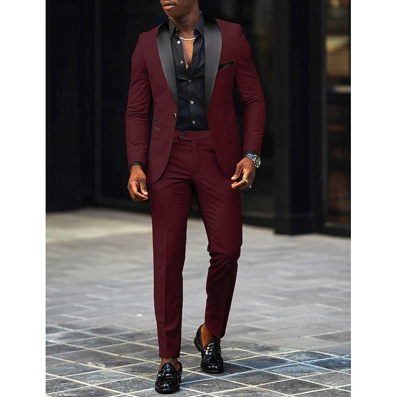 Men's Dark Gray Tailored Fit Single-Breasted One-Button 2-Piece Prom And Wedding Suit