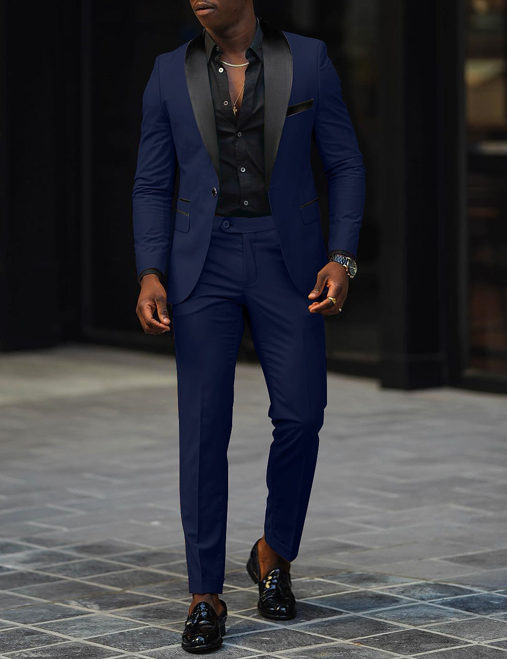 Men's Dark Gray Tailored Fit Single-Breasted One-Button 2-Piece Prom And Wedding Suit
