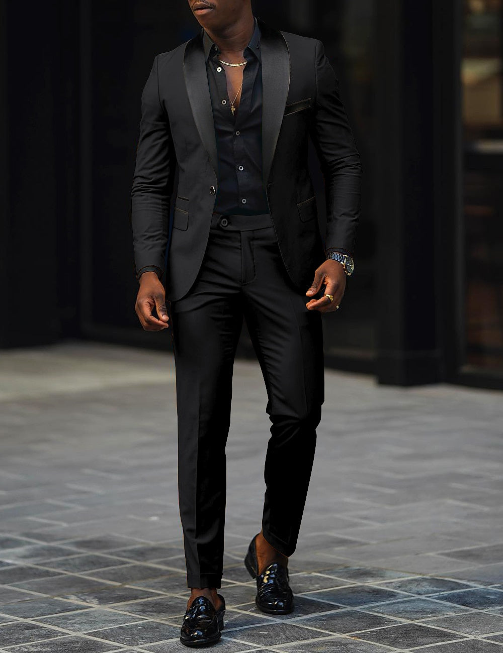 Men's Dark Gray Tailored Fit Single-Breasted One-Button 2-Piece Prom And Wedding Suit