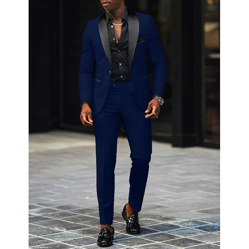 Men's Dark Gray Tailored Fit Single-Breasted One-Button 2-Piece Prom And Wedding Suit
