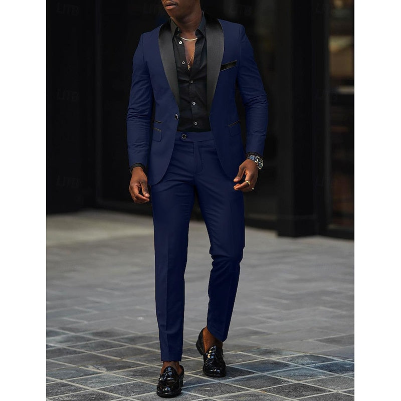 Men's Dark Gray Tailored Fit Single-Breasted One-Button 2-Piece Prom And Wedding Suit