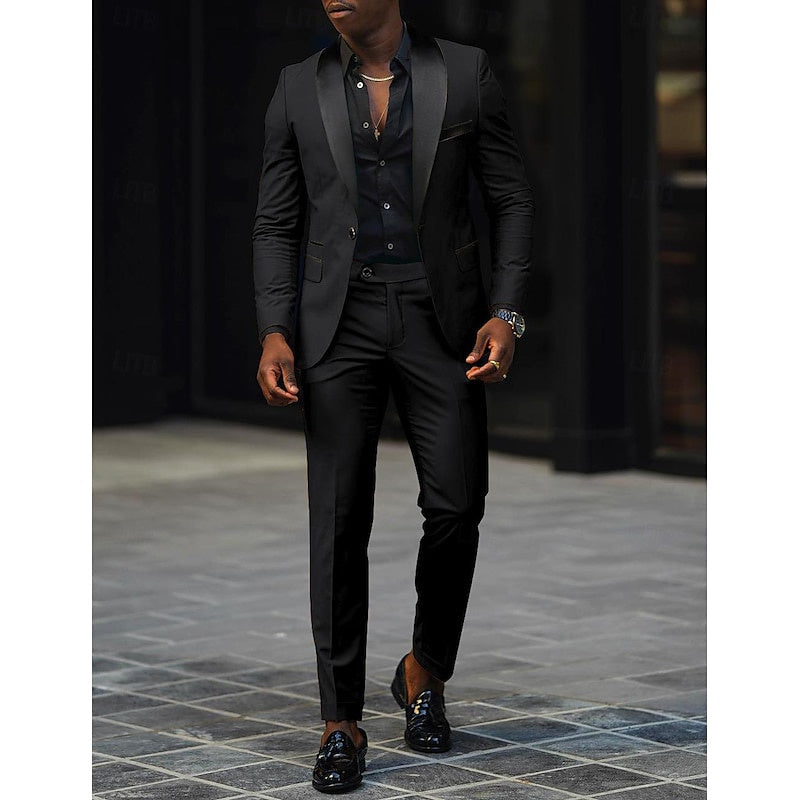 Men's Dark Gray Tailored Fit Single-Breasted One-Button 2-Piece Prom And Wedding Suit