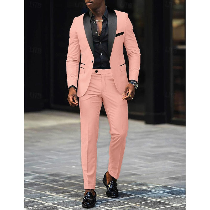 Men's Dark Gray Tailored Fit Single-Breasted One-Button 2-Piece Prom And Wedding Suit