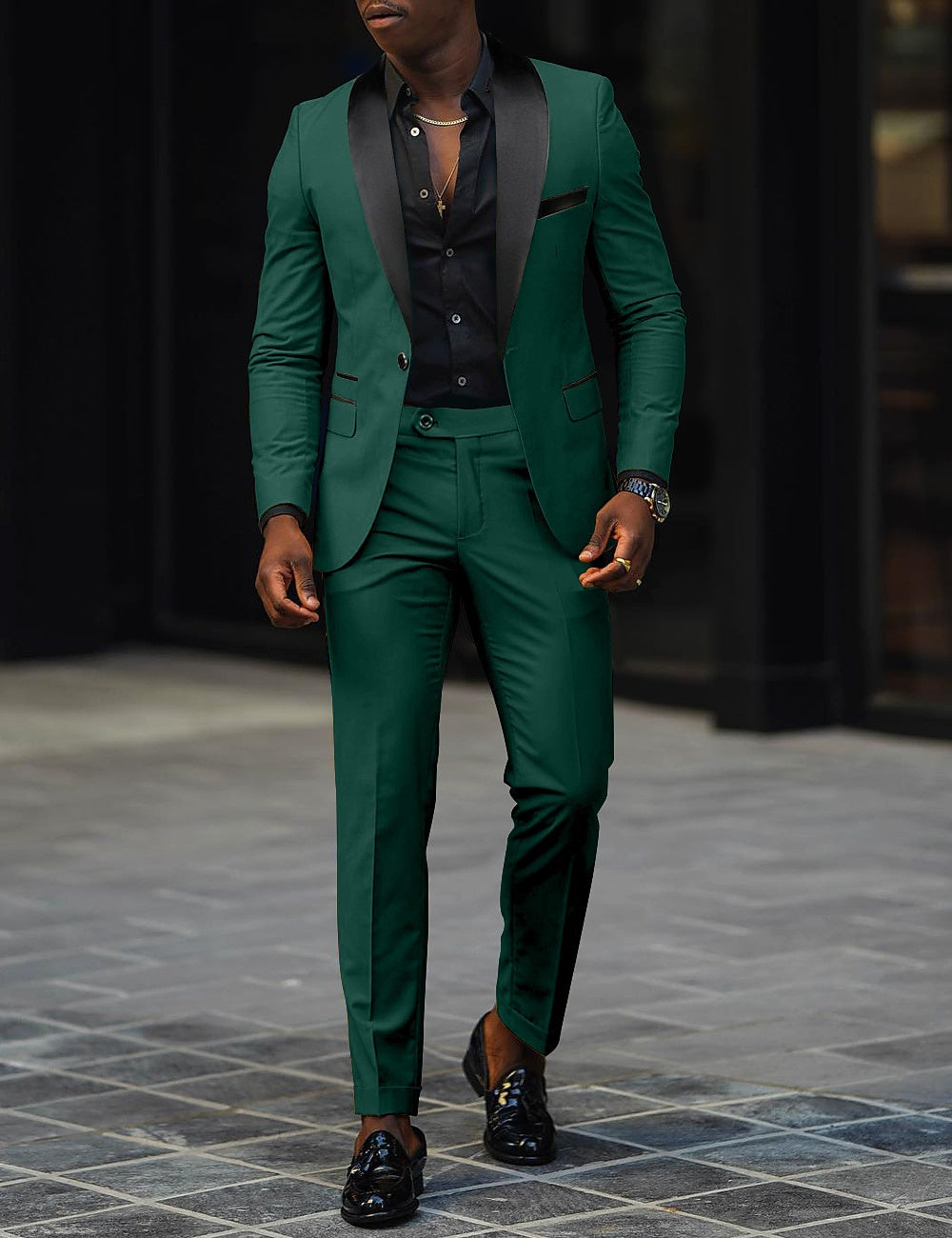 Men's Dark Gray Tailored Fit Single-Breasted One-Button 2-Piece Prom And Wedding Suit