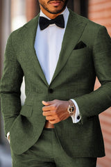 Men's Dark Green One-Button Linen 2 Piece Suits For Wedding And Formal Parties