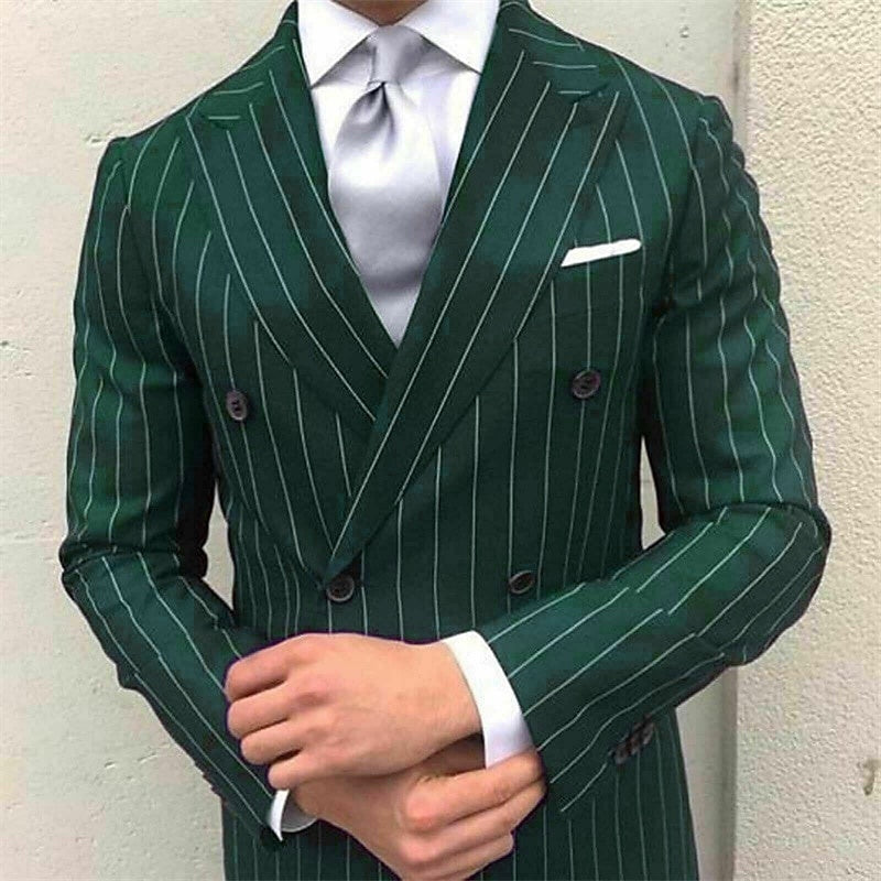 Men's Formal Double Breasted 2-Piece Wedding Suit With Pinstripe Peak Lapel And Six Buttons