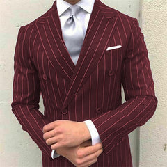 Men's Formal Double Breasted 2-Piece Wedding Suit With Pinstripe Peak Lapel And Six Buttons