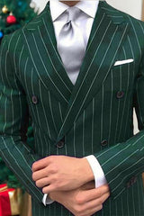 Men's Formal Double Breasted 2-Piece Wedding Suit With Pinstripe Peak Lapel And Six Buttons