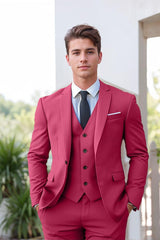 Men's Fuchsia Single-Breasted Two-Button Solid Color Suit For Beach Weddings And Prom Parties