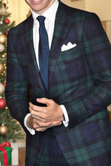 Men's Green Plaid Casual Jacket With Tailored Fit And Single Button