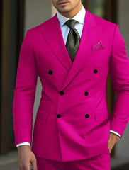 Men's Green Tailored Fit 2-Piece Double Breasted Six-Button Solid Wedding Suits