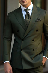 Men's Green Tailored Fit 2-Piece Double Breasted Six-Button Solid Wedding Suits