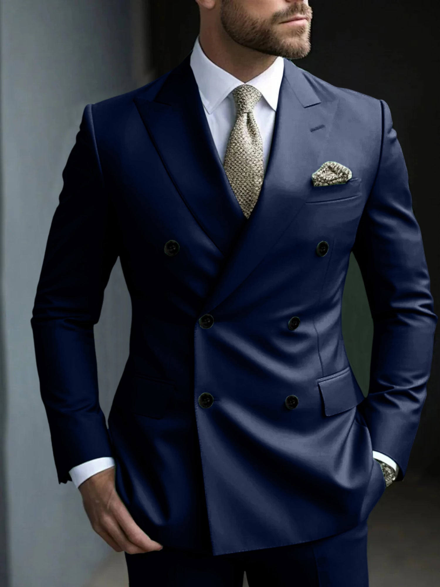 Men's Green Tailored Fit Double Breasted Six-Button Party Suit In 2 Solid Pieces